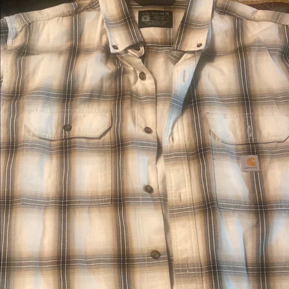 Carhartt Beige and Brown Plaid Shirt